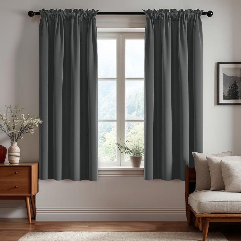 Deconovo Blackout Curtains for Bedroom, Thermal Insulated Room Darkening Rod Pocket Window Drapes, Dark Gray, 42W x 63L Inch, Pack of 2 for Living Room & Nursery Privacy Panels - Image 1